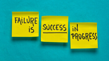 Failure is success in progress - inspirational handwriting on a yellow sticky notes, business,...