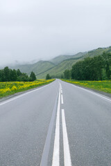 Obraz premium Foggy mountain road in Altai republic, Siberia, Russia.