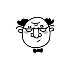 Hand drawn doodle style face of old man with glasses. Trendy black and white vector illustration.