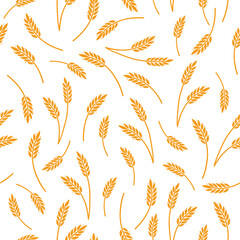 Wheat, barley, rice pattern for cereal background. Hand drawn sketch style oat seamless pattern. Wheat vector illustration.
