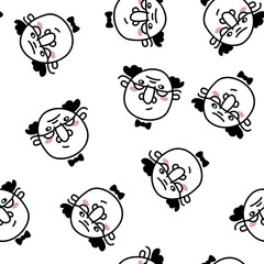 Hand drawn doodle style face of old man with glasses background. Trendy black and white vector seamless pattern.