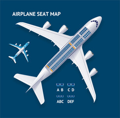 Realistic 3d Detailed Airplane and Seat Map Concept Card. Vector - 447559641