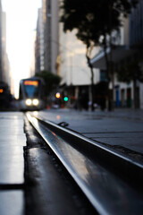 Tram and railways at afternoon in Rio de Janeiro, Brazil.