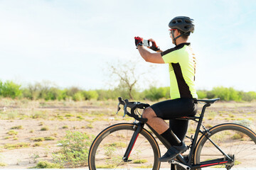 Active athlete posting a photo on social media