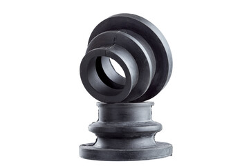 set automobile axle boots or kit CV joint boots black rubber flexible cover to protect against dust and moisture car spare parts isolated on white background.