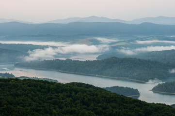 Solińskie Lake at sunrise, Solina, Polańczyk, Bieszczady, sunrise