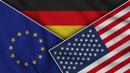 Germany United States of America European Union Flags Together Fabric Texture Effect Illustration