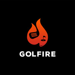  fire hot golf club and hole field logo design simple graphic