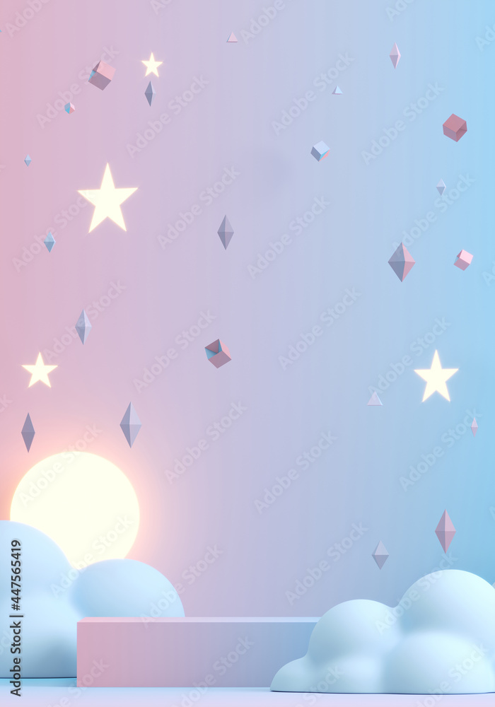 Aufkleber minimal background for product presentation. blue gradient podium, cloud, star and night scene. café