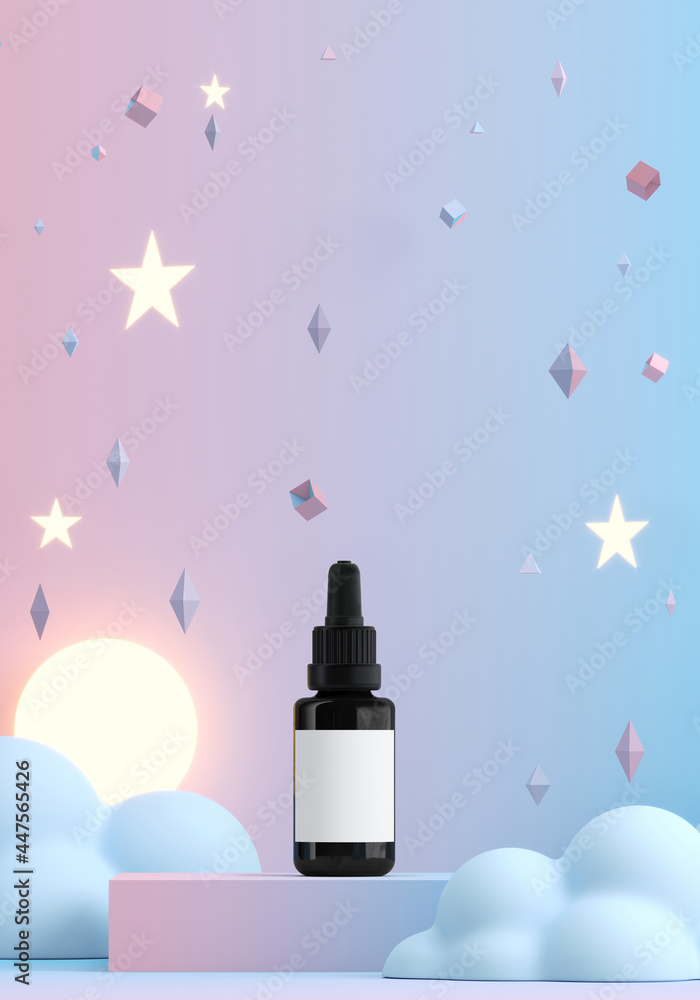 Poster minimal background for product presentation. blue gradient podium, cloud, star and night scene. clip
