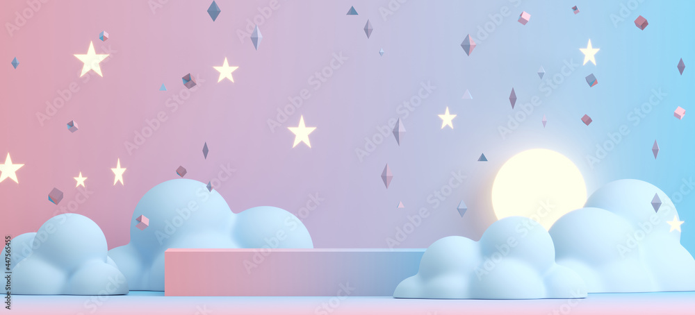 Aufkleber minimal background for product presentation. blue gradient podium, cloud, star and night scene. café