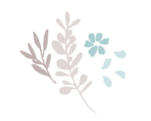 手書きタッチの草木。線画の草木と花イラスト。バラバラパーツ。