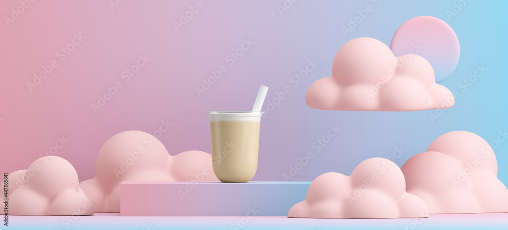 Aufkleber minimal beverage background for beverage presentation. blue gradient podium and pink cloud scene. ca