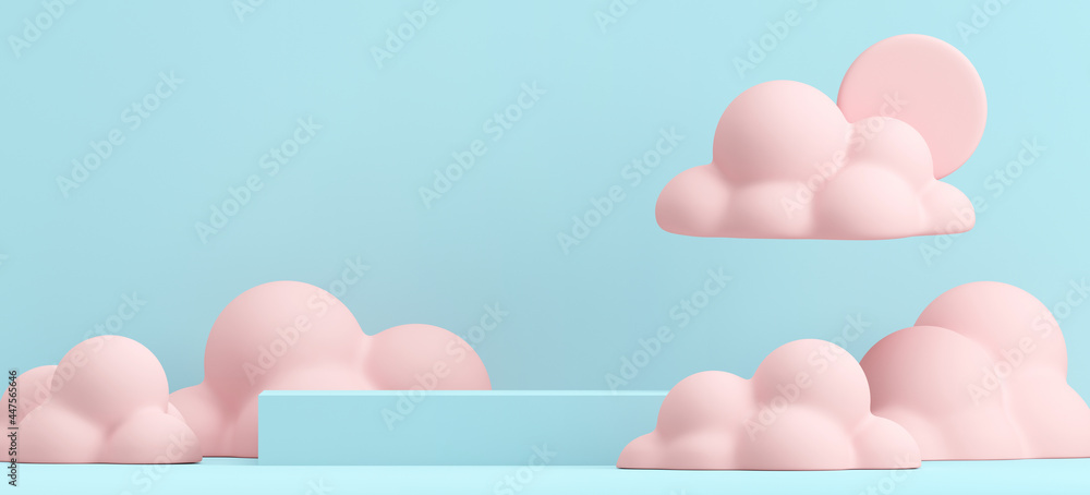 Aufkleber minimal beverage background for beverage presentation. blue podium and pink cloud scene. café poster