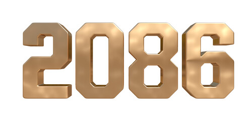 2086 golden bold letters isolated on white 3d-illustration