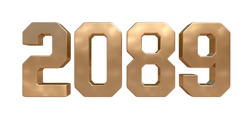 2089 golden bold letters isolated on white 3d-illustration