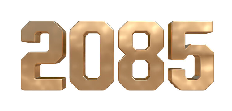 2085 golden bold letters isolated on white 3d-illustration