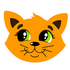 Ginger cat with green eyes. Muzzle. Vector