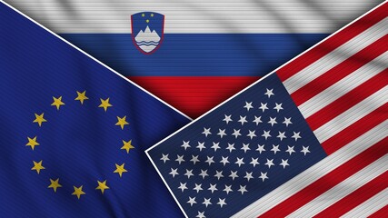 Slovenia United States of America European Union Flags Together Fabric Texture Effect Illustration