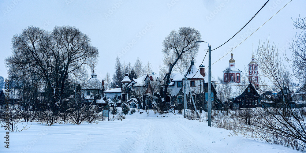 Canvas Prints Winter landscape with the image of  old russian town Suzdal