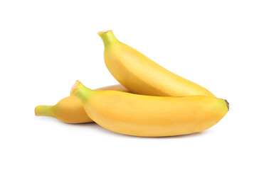 Tasty ripe baby bananas on white background