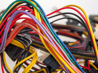 Electrical wires, cables, electrical wiring in the building, electrical appliances, close-up