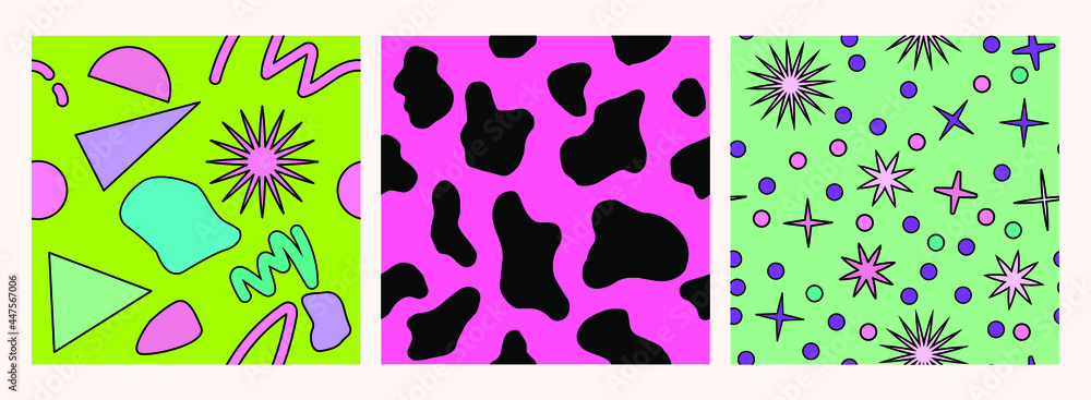 Poster neo-memphis seamless pattern with different geometric shapes. retro 80's-90's style.