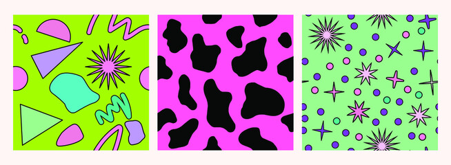 Neo-memphis seamless pattern with different geometric shapes. Retro 80's-90's style.