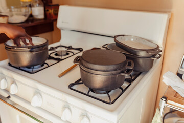 Fototapeta na wymiar Break baking on a gas range stove