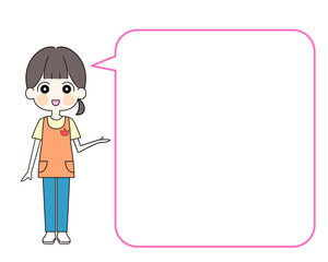 女性保育士　吹き出し付き　イラスト