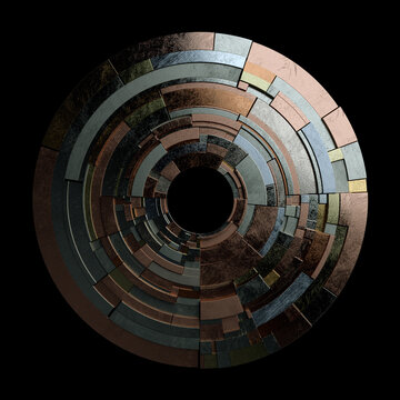 Stacked metallic breakdown as gold, silver, copper circle