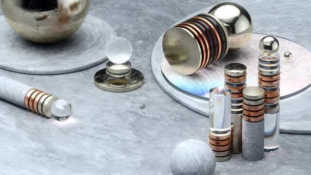 Metallic nodes as stacked disks and glass spheres reflections