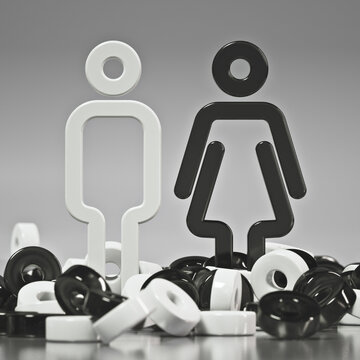 Plastic black and white gender binary icon broken elements
