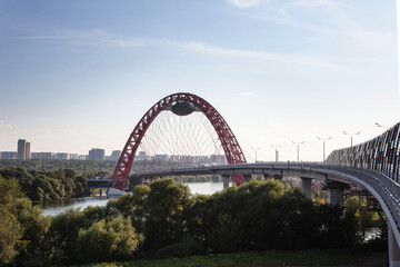 Picturesque cable-stayed bridge across the Moscow-River in Moscow
