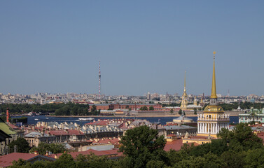 panoramic top view of the historical part of the city and the spire of the Admiralty building and...