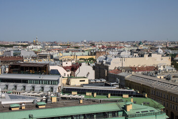 Saint PETERSBURG, RUSSIA-July, 17, 2021: a beautiful view of the roofs of houses in the historical center of the city on a clear sunny summer day and a space for copying