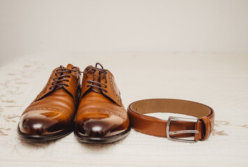wedding shoes for man, brown leather and belt
