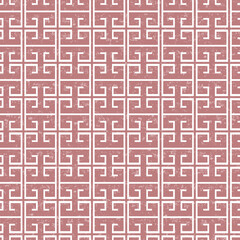Greek key vector seamless pattern, geometric background, red grunge meander ornament, roman line print. Abstract graphic illustration