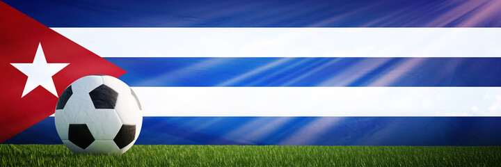 Obraz premium Creative football soccer ball on the flag of Cuba, Football background, 3D Rendering.