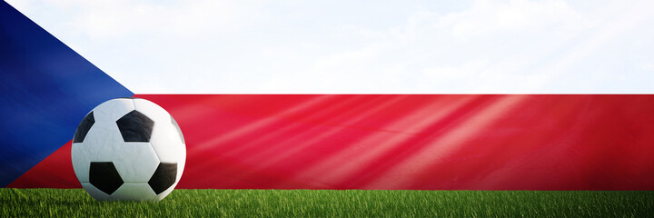 Obraz premium Creative football soccer ball on the flag of Czechia, Football background, 3D Rendering.