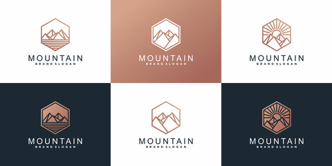 Set of mountain logo design template with  modern concept Premium Vector