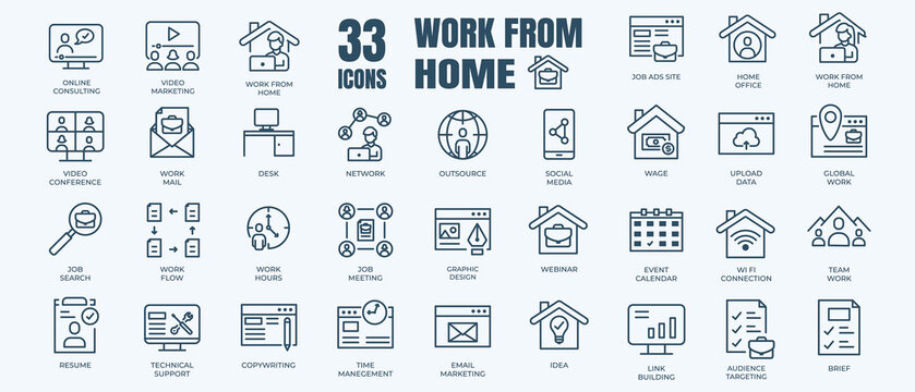 Collection Of Editable Linear Simple Web Icons Such As Work From Home, Stay Home, Virus Protection, Isolation, Sports And Hobbies, Covid-19, CORONAVIRUS, Family At Home, Quarantine