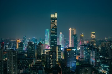 Fototapeta na wymiar Skyscrapers in Nanjing city in the night