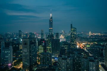 Fototapeta na wymiar Skyscrapers in Nanjing city in the night