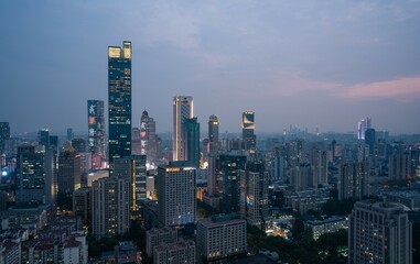 Skyscrapers in Nanjing city in the night