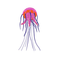 Obraz na płótnie Canvas Bright pink jellyfish on a white background. Vector illustration of a jelly glowing sea creature. EPS 10.