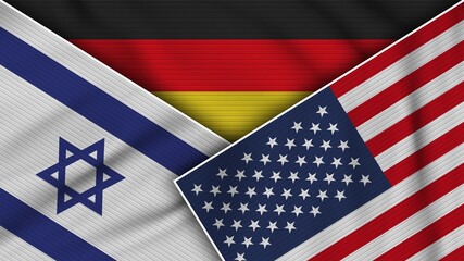 Germany United States of America Israel Flags Together Fabric Texture Effect Illustration
