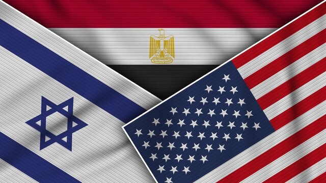 Egypt United States of America Israel Flags Together Fabric Texture Effect Illustration