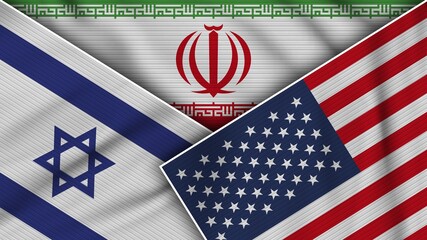 Iran United States of America Israel Flags Together Fabric Texture Effect Illustration