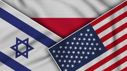 Poland United States of America Israel Flags Together Fabric Texture Effect Illustration